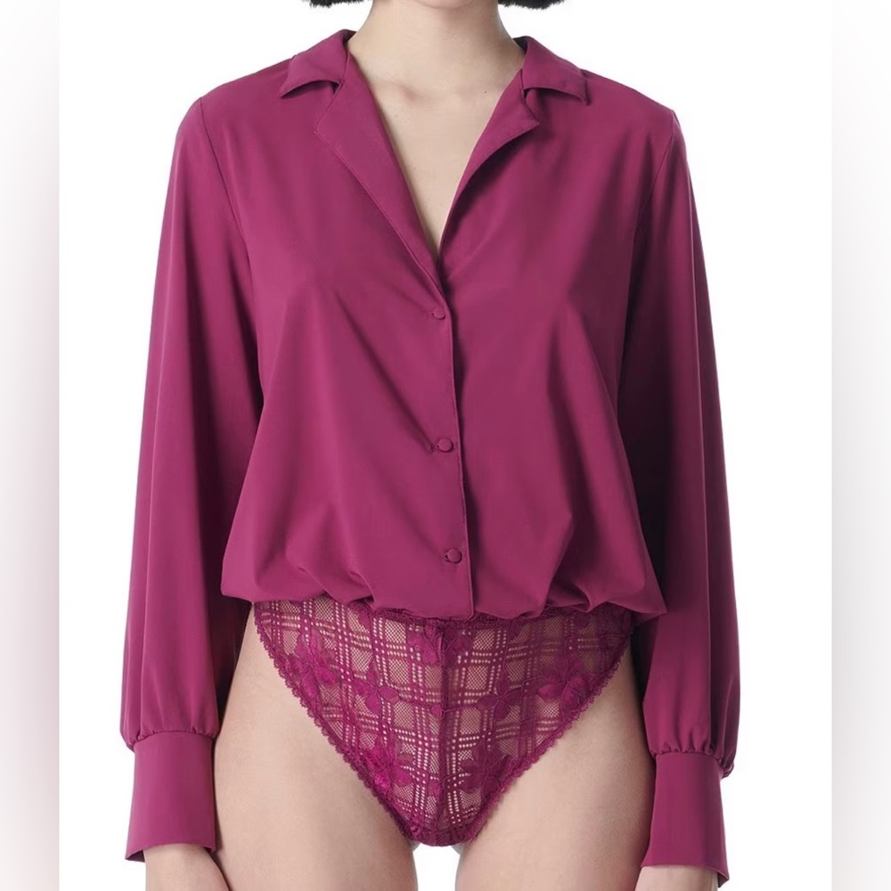 Victoire Lace Tanga Button Front Bodysuit